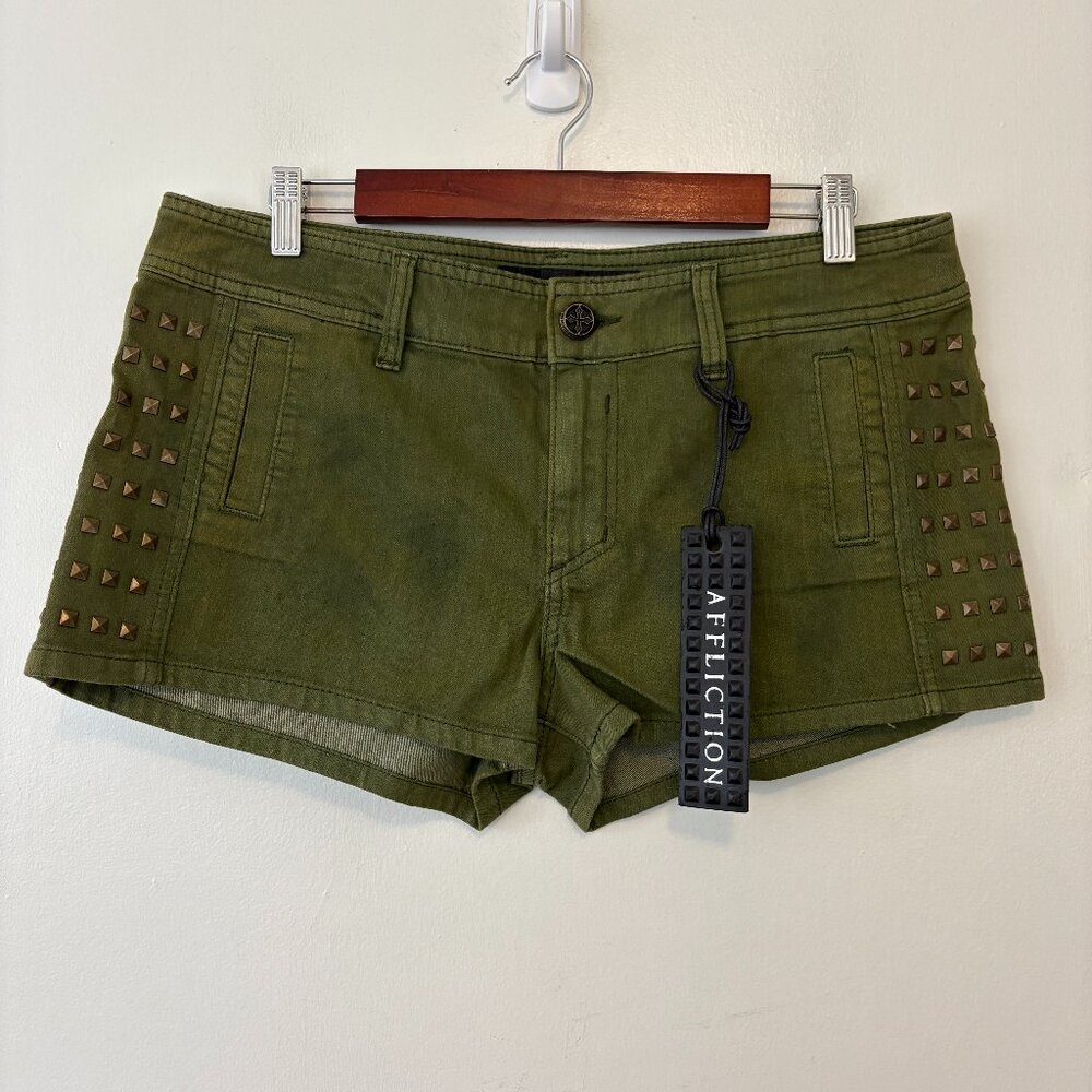 Affliction Lizzie Short Short Green Studded Size 32